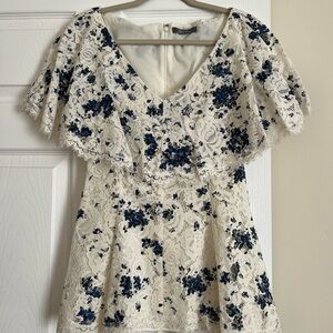 Lela Rose Cream and Blue Lace Blouse